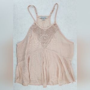 American Eagle Outfitters Crochet Pink Flowy Halter Tank Top Women's Extra Small